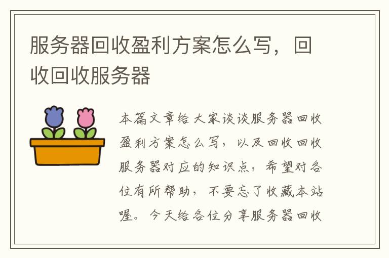 服务器回收盈利方案怎么写，回收回收服务器