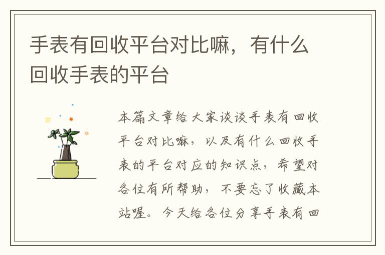 手表有回收平台对比嘛，有什么回收手表的平台