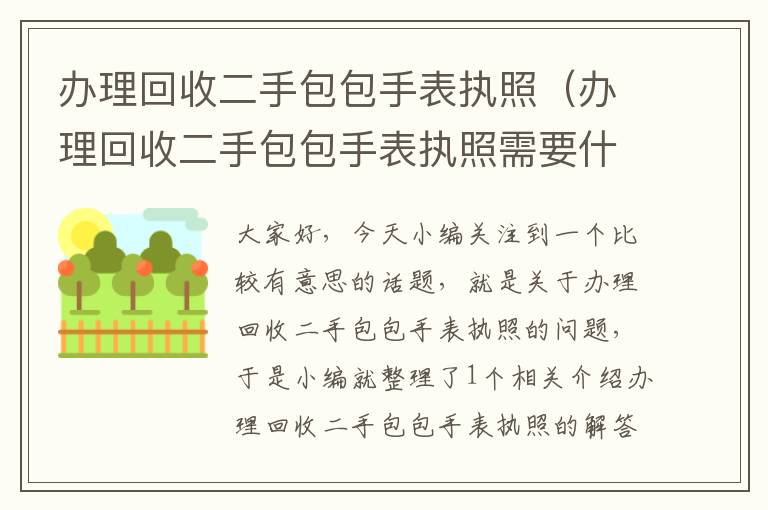 办理回收二手包包手表执照（办理回收二手包包手表执照需要什么）