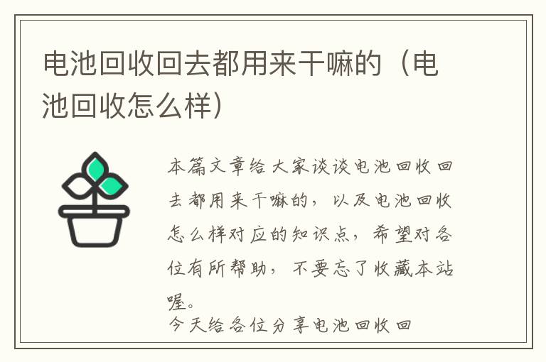 电池回收回去都用来干嘛的（电池回收怎么样）