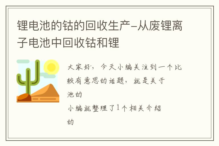 锂电池的钴的回收生产-从废锂离子电池中回收钴和锂