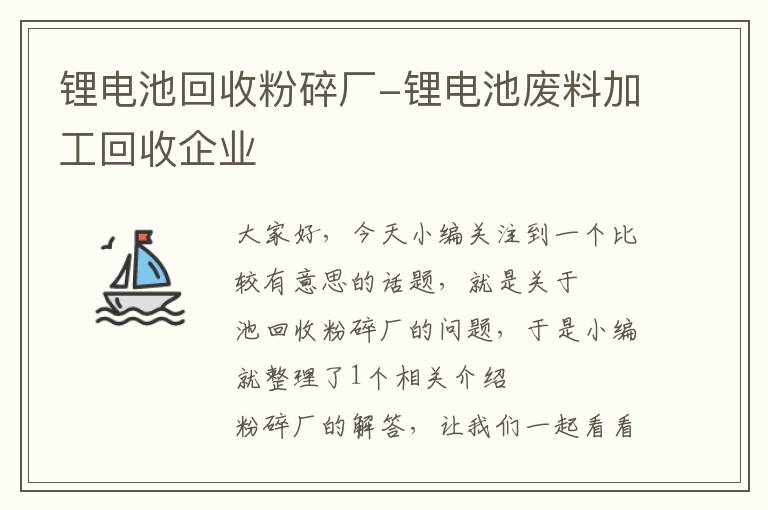 锂电池回收粉碎厂-锂电池废料加工回收企业