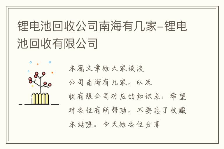 锂电池回收公司南海有几家-锂电池回收有限公司