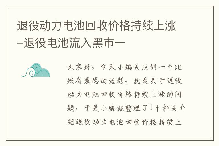 退役动力电池回收价格持续上涨-退役电池流入黑市一