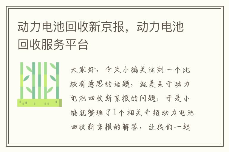 动力电池回收新京报，动力电池回收服务平台