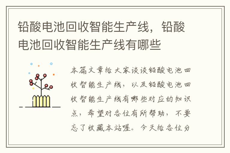 铅酸电池回收智能生产线，铅酸电池回收智能生产线有哪些