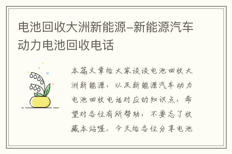 电池回收大洲新能源-新能源汽车动力电池回收电话