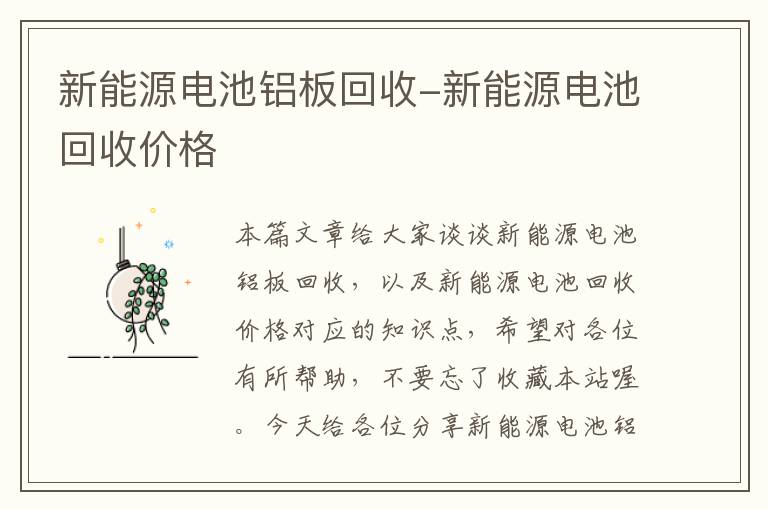 新能源电池铝板回收-新能源电池回收价格