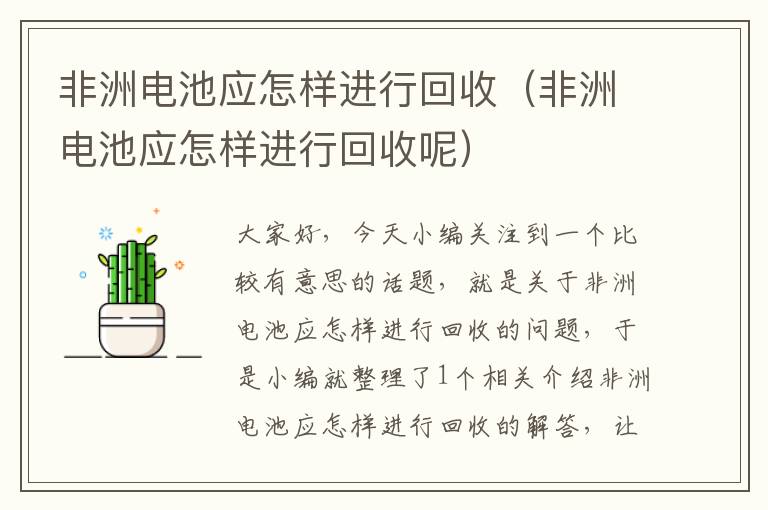 非洲电池应怎样进行回收（非洲电池应怎样进行回收呢）