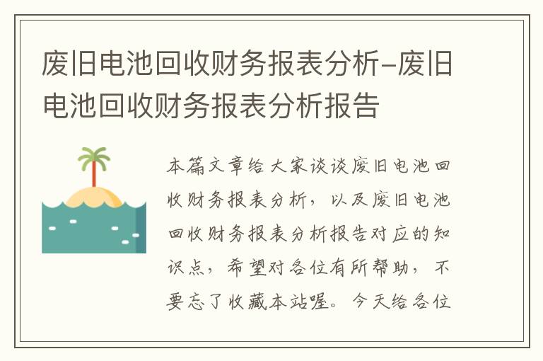 废旧电池回收财务报表分析-废旧电池回收财务报表分析报告