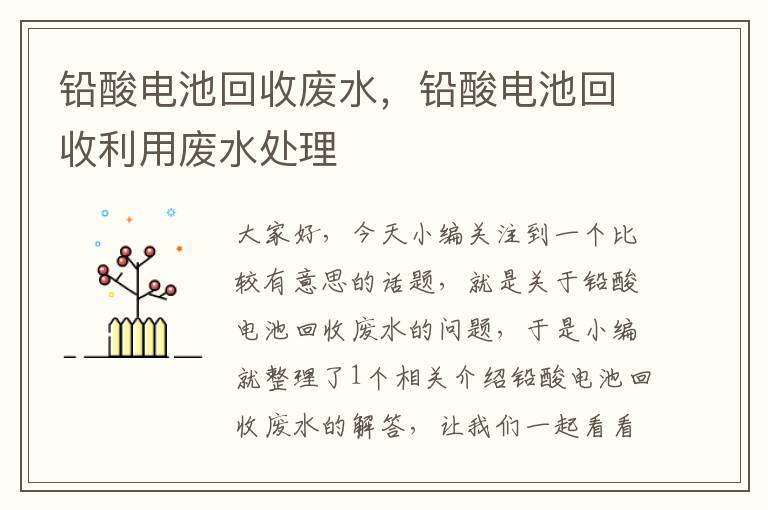 铅酸电池回收废水，铅酸电池回收利用废水处理