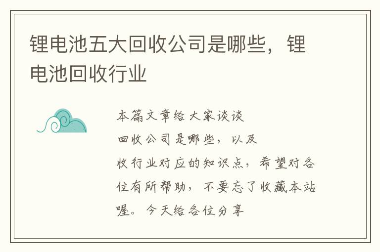 锂电池五大回收公司是哪些，锂电池回收行业