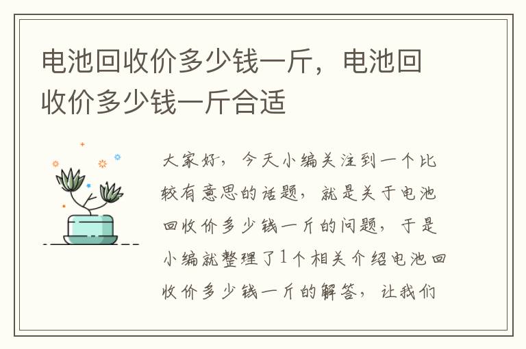 电池回收价多少钱一斤，电池回收价多少钱一斤合适