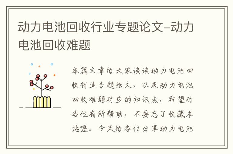 动力电池回收行业专题论文-动力电池回收难题