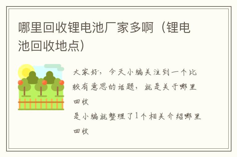 哪里回收锂电池厂家多啊（锂电池回收地点）