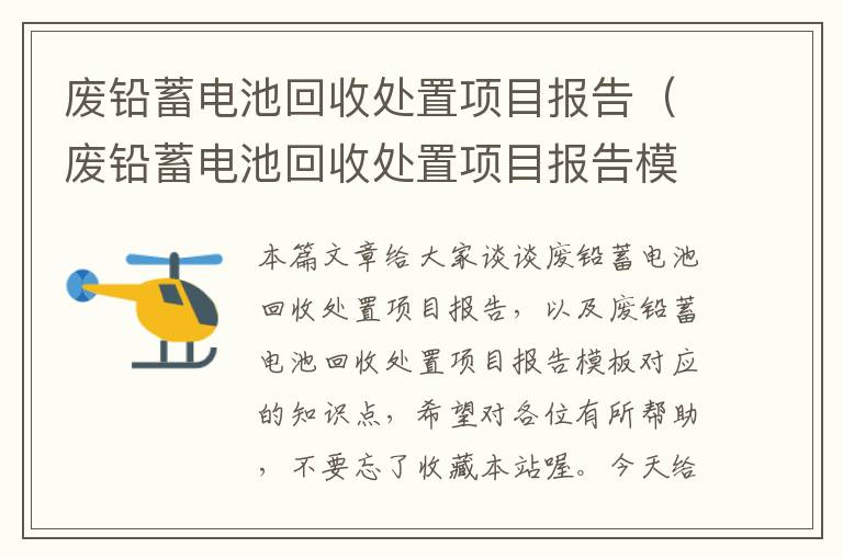 废铅蓄电池回收处置项目报告（废铅蓄电池回收处置项目报告模板）