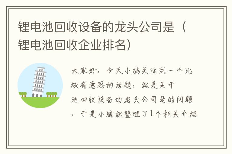 锂电池回收设备的龙头公司是（锂电池回收企业排名）