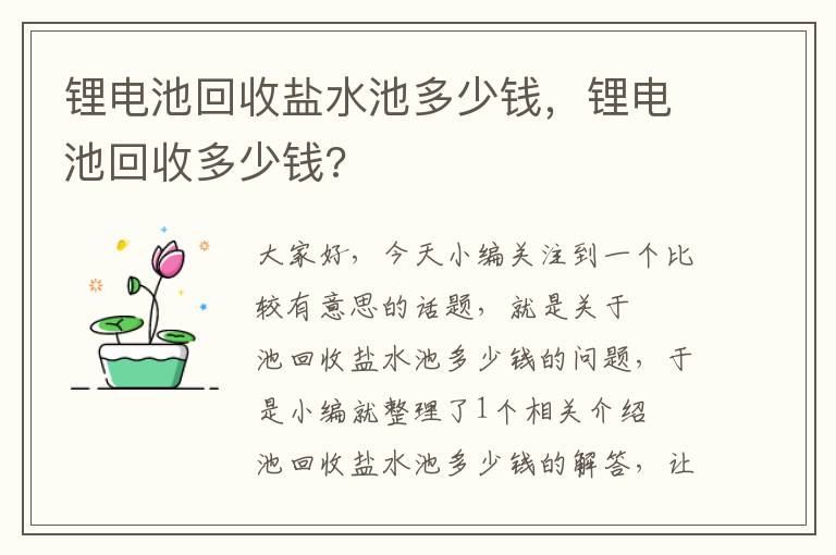 锂电池回收盐水池多少钱，锂电池回收多少钱?