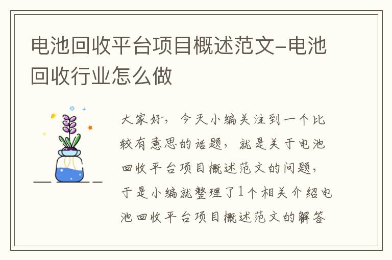 电池回收平台项目概述范文-电池回收行业怎么做