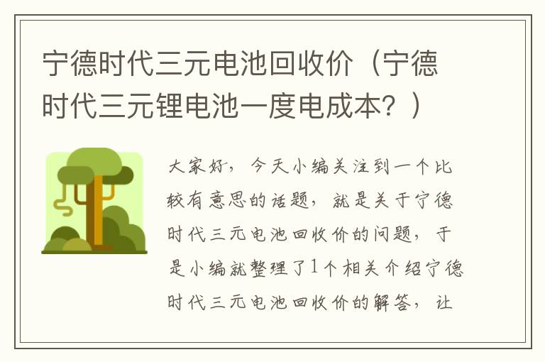 宁德时代三元电池回收价（宁德时代三元锂电池一度电成本？）