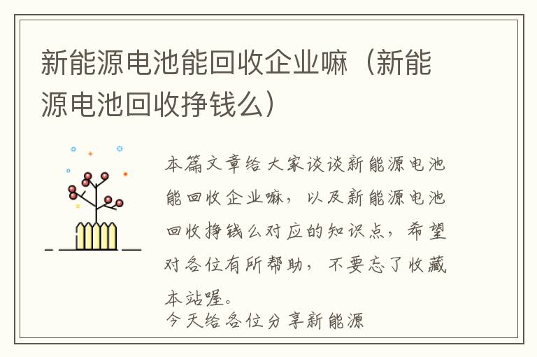 新能源电池能回收企业嘛（新能源电池回收挣钱么）