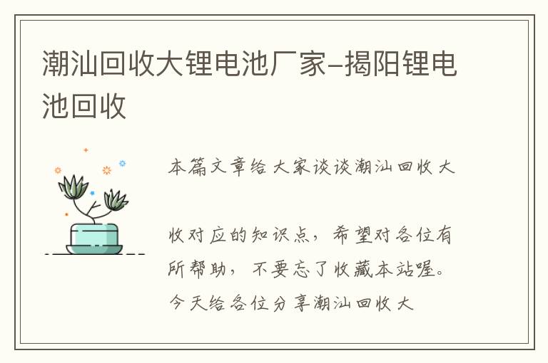 潮汕回收大锂电池厂家-揭阳锂电池回收