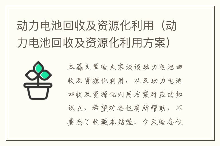 动力电池回收及资源化利用（动力电池回收及资源化利用方案）