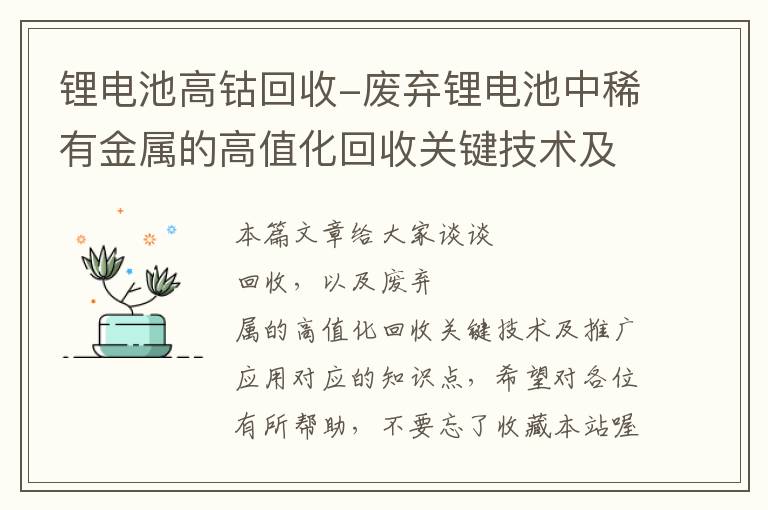 锂电池高钴回收-废弃锂电池中稀有金属的高值化回收关键技术及推广应用