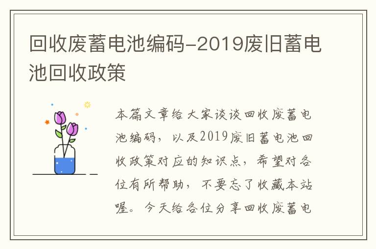 回收废蓄电池编码-2019废旧蓄电池回收政策