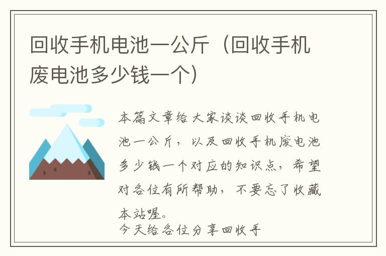 回收手机电池一公斤（回收手机废电池多少钱一个）