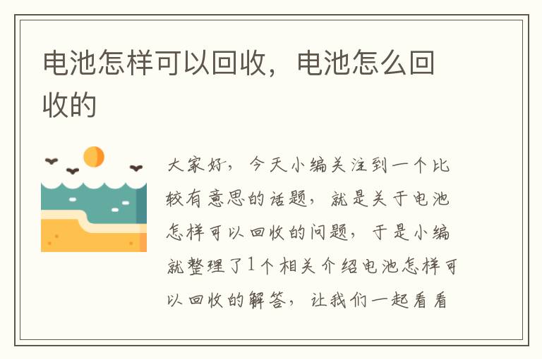 电池怎样可以回收，电池怎么回收的