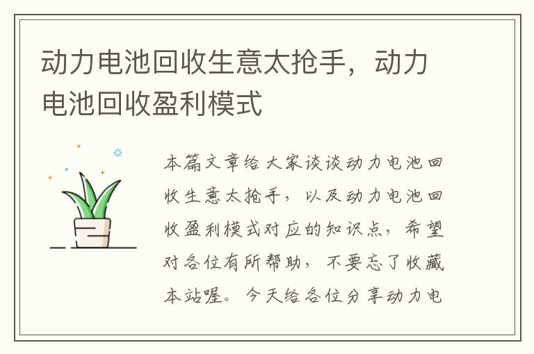 动力电池回收生意太抢手，动力电池回收盈利模式