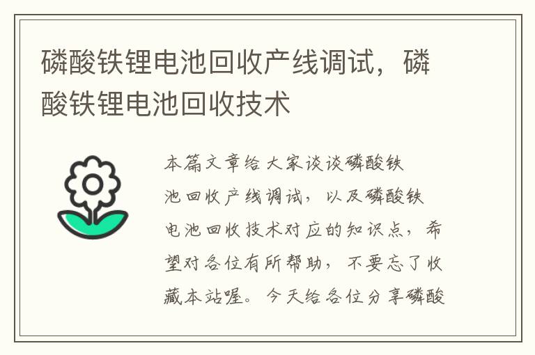 磷酸铁锂电池回收产线调试，磷酸铁锂电池回收技术