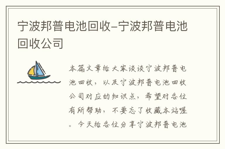 宁波邦普电池回收-宁波邦普电池回收公司