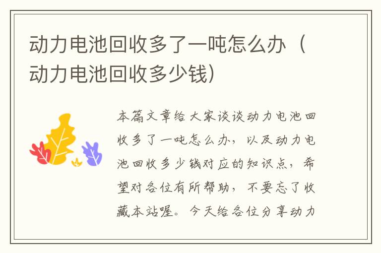 动力电池回收多了一吨怎么办（动力电池回收多少钱）