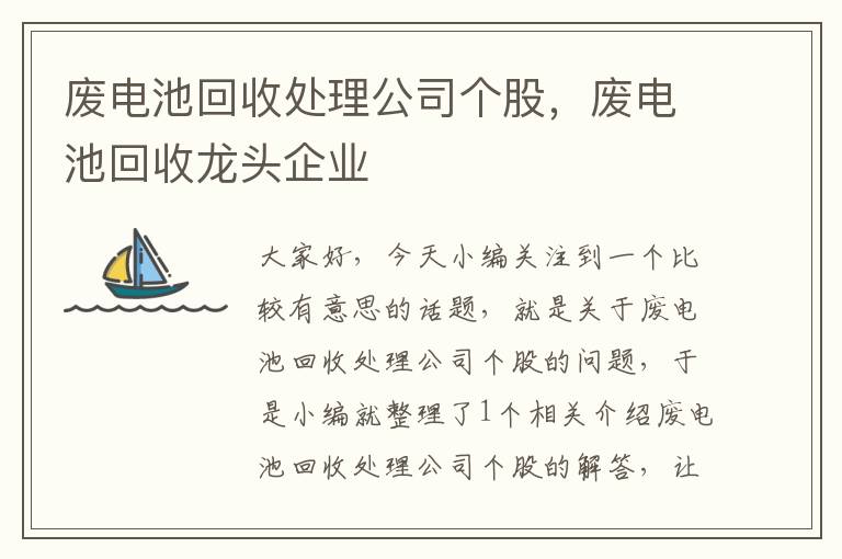 废电池回收处理公司个股，废电池回收龙头企业