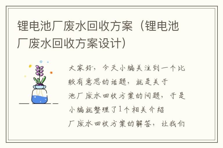 锂电池厂废水回收方案（锂电池厂废水回收方案设计）