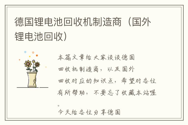 德国锂电池回收机制造商（国外锂电池回收）