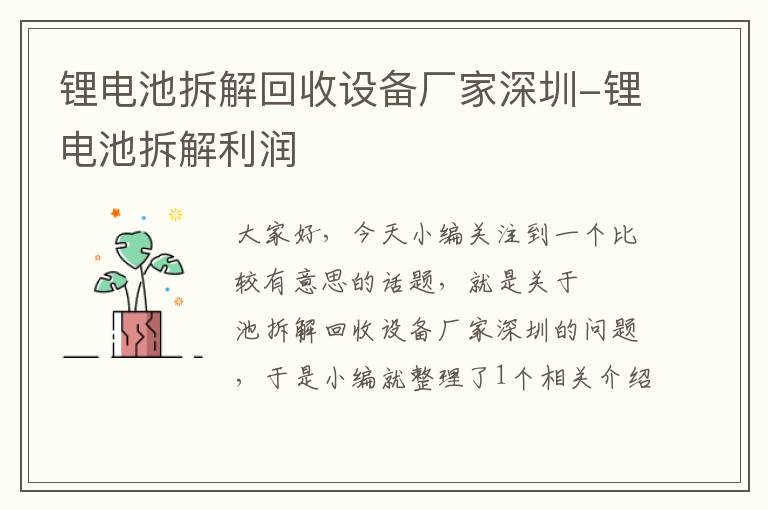 锂电池拆解回收设备厂家深圳-锂电池拆解利润