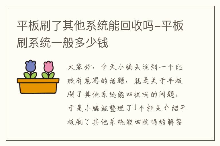 平板刷了其他系统能回收吗-平板刷系统一般多少钱