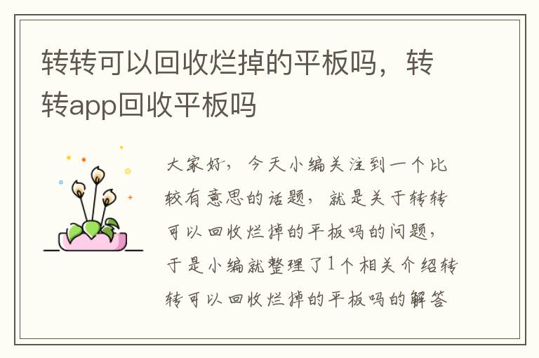 转转可以回收烂掉的平板吗，转转app回收平板吗