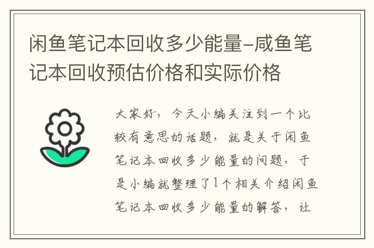 闲鱼笔记本回收多少能量-咸鱼笔记本回收预估价格和实际价格