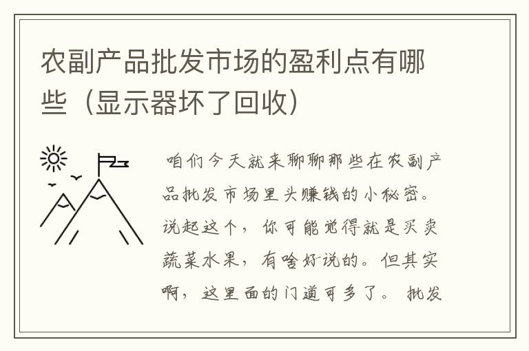 农副产品批发市场的盈利点有哪些（显示器坏了回收）