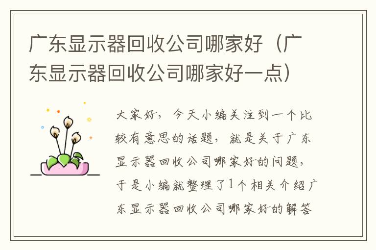 广东显示器回收公司哪家好（广东显示器回收公司哪家好一点）