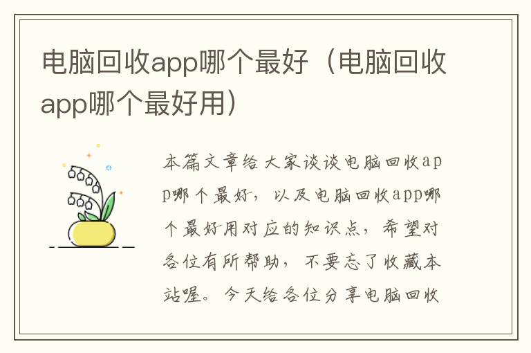 电脑回收app哪个最好（电脑回收app哪个最好用）