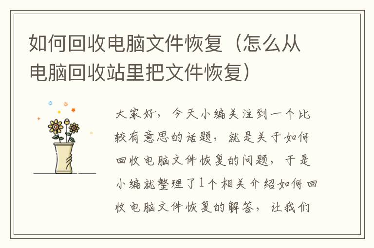 如何回收电脑文件恢复（怎么从电脑回收站里把文件恢复）